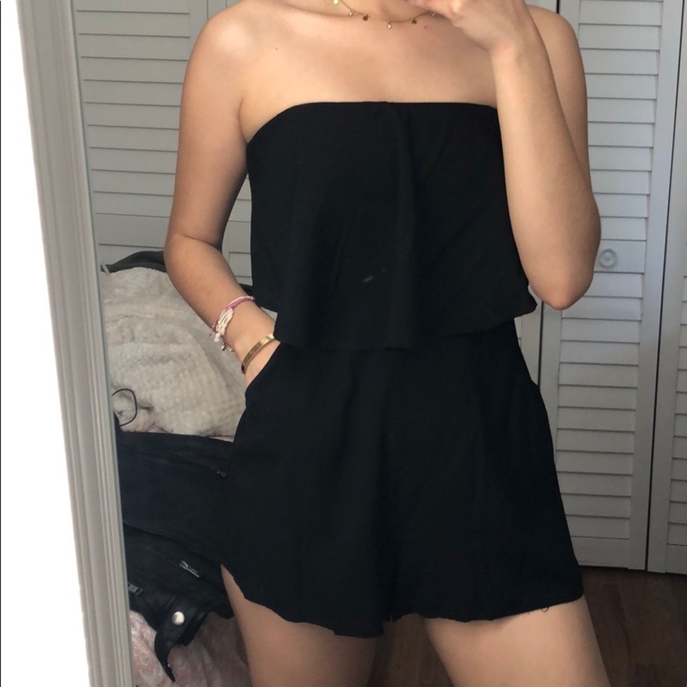 Black strapless romper